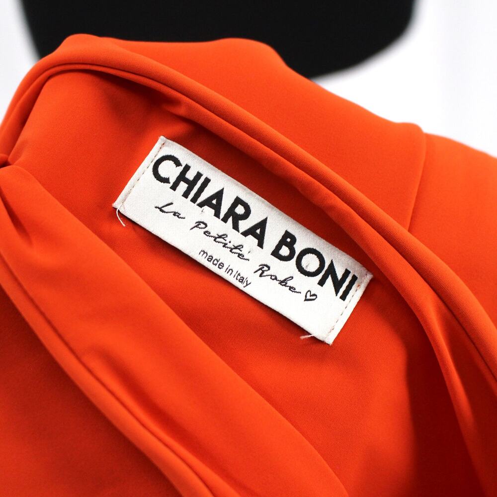 Chiara Boni Orange Bell Sleeve Natalia Boatneck Dress 42 Scuba Knit Shift Mini - Picture 6 of 7
